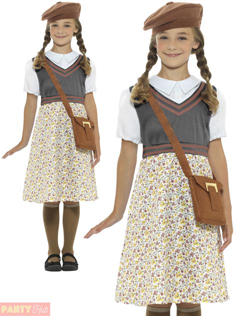 1940s Ww2 School Child Girl Boys Wartime Costume Kids Fancy Dress Book