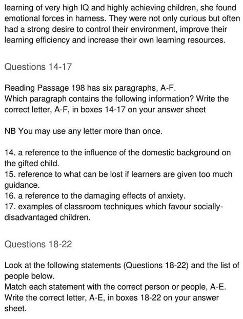 Provision for gifted/talented children within the regular classroom 23 curriculum differentiation 23 enrichment 23 extension 23 acceleration 24 underachievement in gifted and talented children 58 primary characteristic of underachievers: IELTS Academic Reading 'Gifted children and Learning' Answers - IELTS Materials and Resources ...