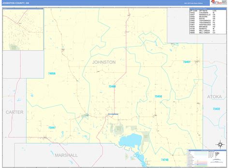 Johnston County Ok Zip Code Wall Map Basic Style By