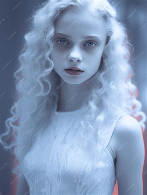 Premium Ai Image A Woman With Long White Hair And Blue Eyes