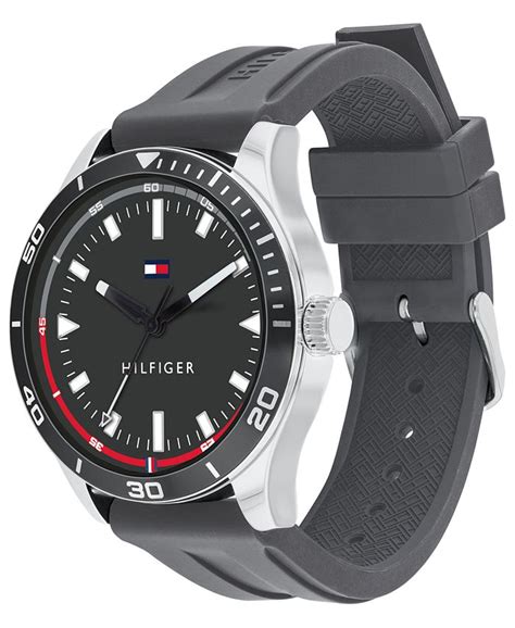 Tommy Hilfiger Mens Gray Silicone Strap Watch 44mm Created For Macys