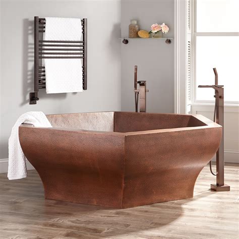 They simply are not deep enough for total immersion while sitting. 73" Riley Hexagon Hammered Copper Two-Person Soaking Tub ...