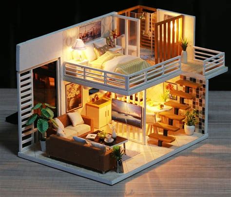 Cutebee Doll House Miniature Dollhouse With Furniture Kit Wooden House