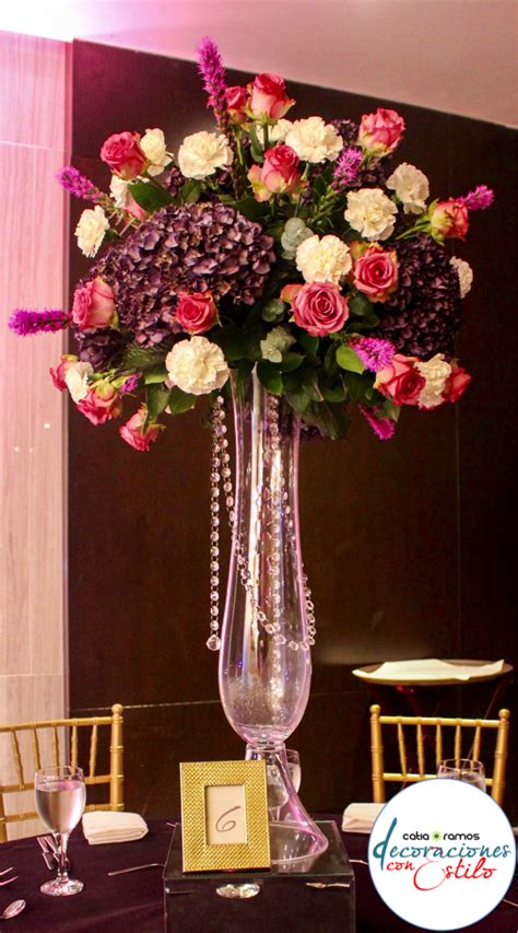 Purple Hydrangea And Fucsia Roses Wedding Centerpiece Bodas Pinterest