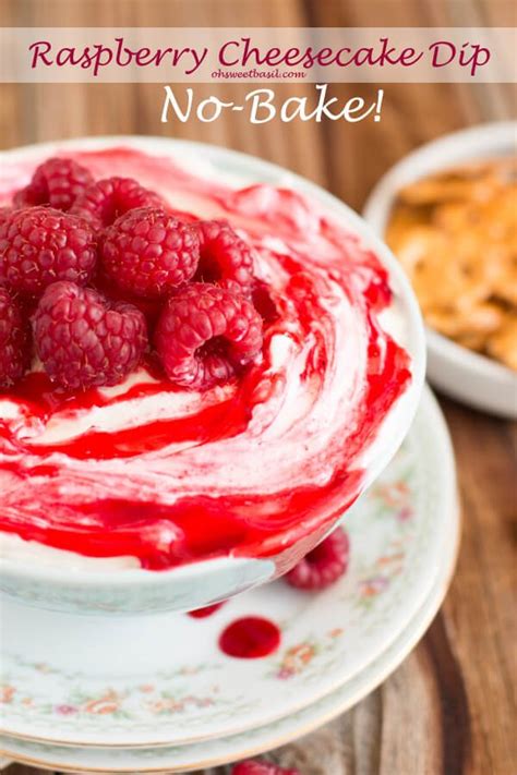 No Bake Cheesecake Dip With Raspberry Sauce Oh Sweet Basil