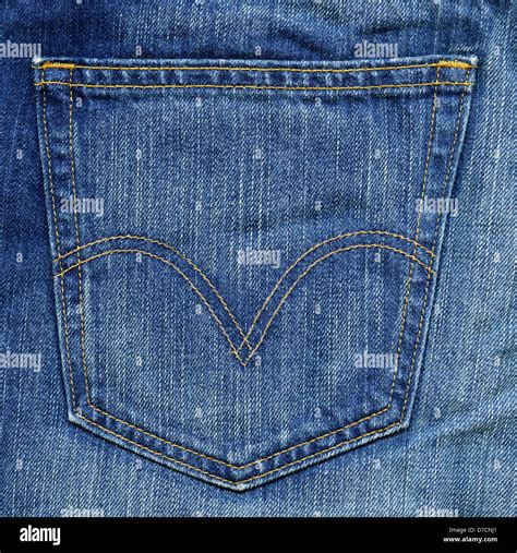High Resolution Scan Blue Denim Fabric Back Pocket Pair Jeans Stock