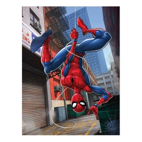 Spider Man Hanging Upside Down From Web Postcard