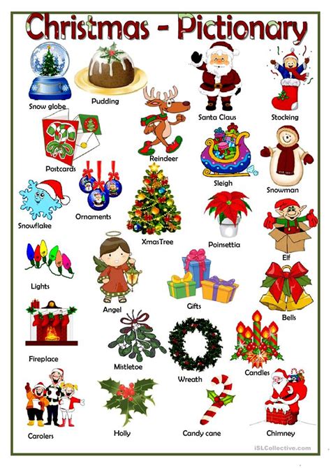 Students find words in the phrase christmas tree and then read definitions to find more words. CHRISTMAS PICTIONARY worksheet - Free ESL printable worksheets made by teachers
