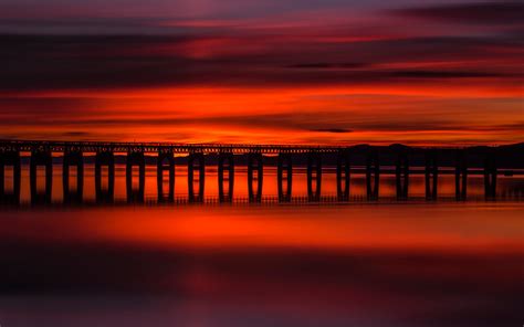 Scotland Sunset Nature Landscape Bridge River Long Exposure Silhouette
