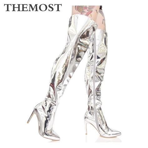 buy themost mirror pu over the knee women s boots pointed high heeled long