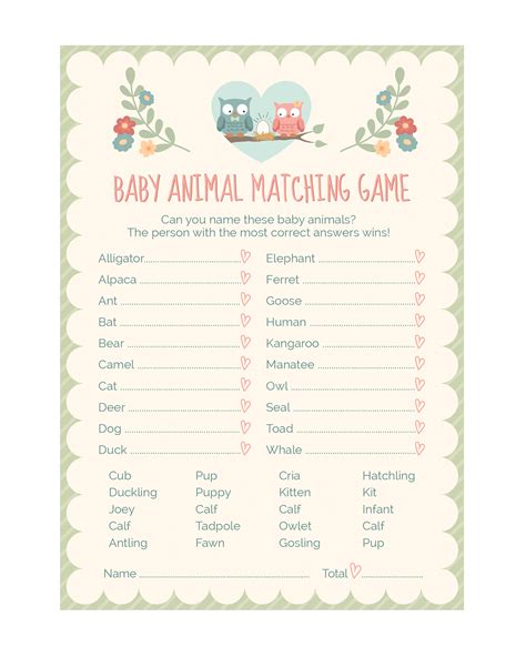 Name That Baby Animal Baby Shower Game Versoma