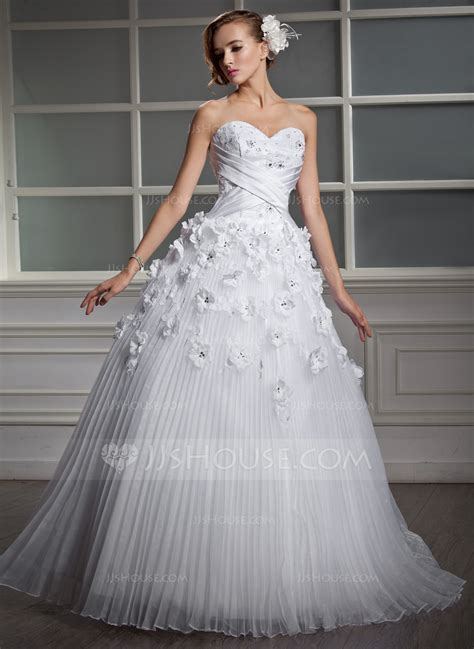 Ball Gown Sweetheart Floor Length Satin Organza Wedding Dress With Lace