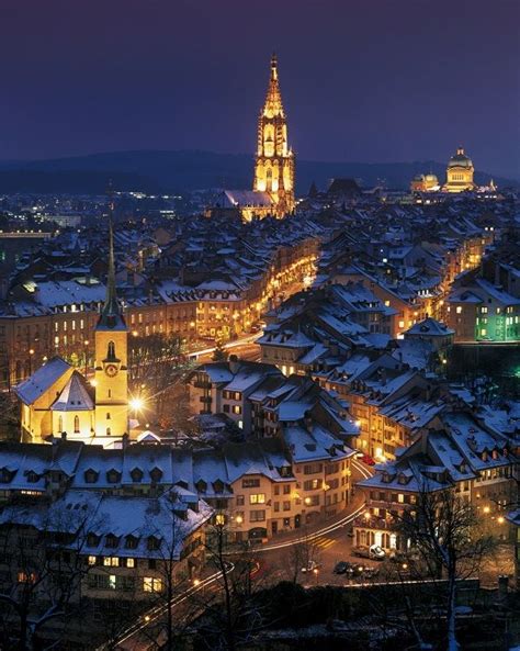 Aerial Night View Of Bern Switzerland Cities Of The World Places