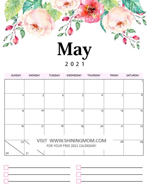 Free Printable Calendar 2021 In Pdf Beautiful Florals With Notes