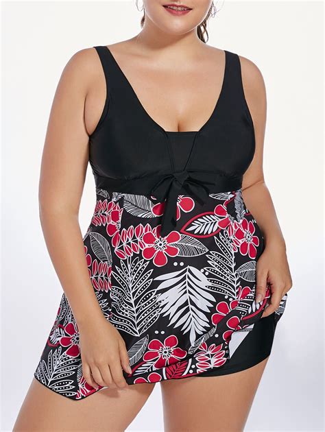 17 Off 2021 High Waisted Floral Padded Plus Size Skirted Swimsuit In