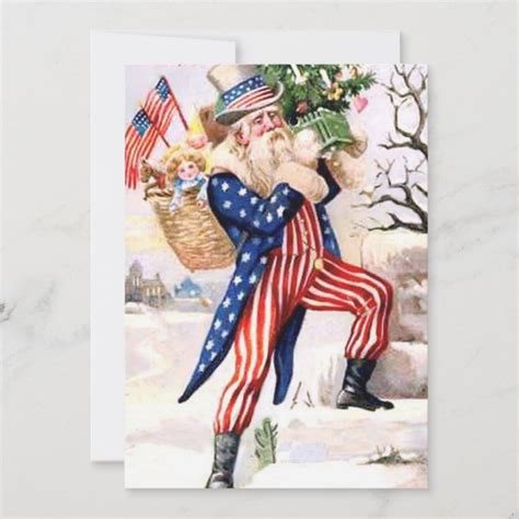 Vintage Patriotic Uncle Sam Santa Claus Holiday Card Zazzle