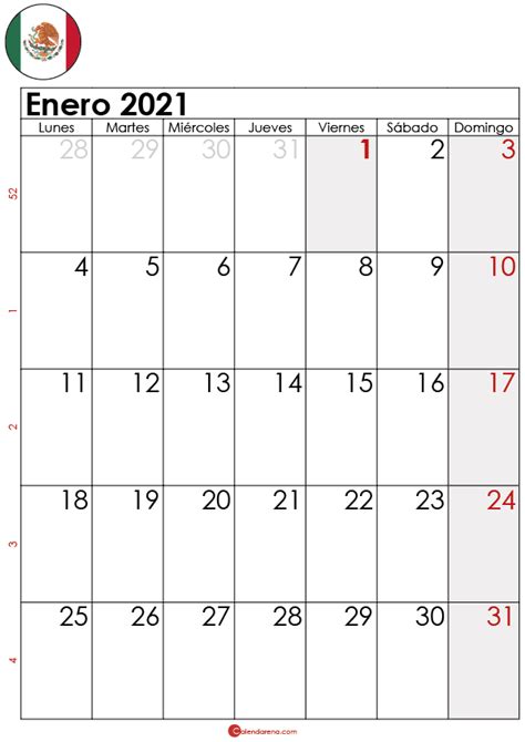 Calendario Enero 2021 Para Imprimir Mx Calendario Enero Calendario