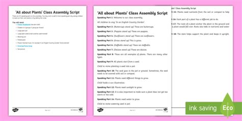 Friends inspire us, support us, help us to grow, make us feel valued and loved. KS1 All about Plants Class Assembly Script (teacher made)