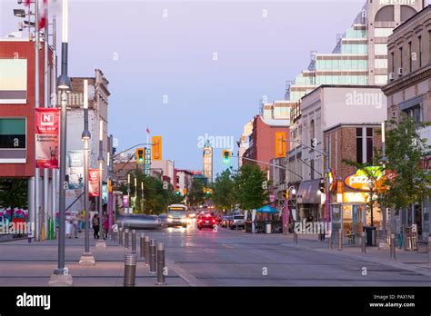 King Street West At Dusk In Downtown Kitchener Ontario Canada Stock