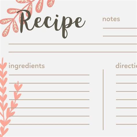 A Recipe Card With Flowers And Leaves On It