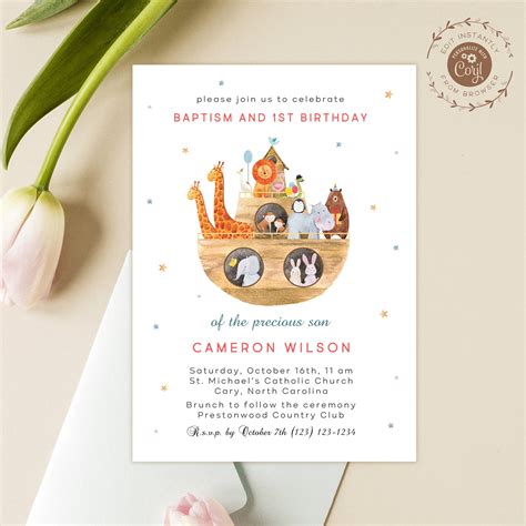 Baptism And Birthday Invitation 1st Birthday And Christening Invitati