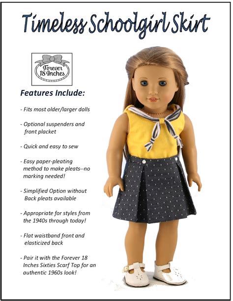 Forever 18 Inches Timeless Schoolgirl Skirt Doll Clothes Pattern 18