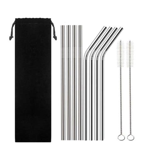 Reusable Stainless Steel Metal Drinking Straws Set Of 8 Bpa Etsy