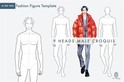 Male Croquis For Fashion Illustration 9 Heads Fashion Figure Template