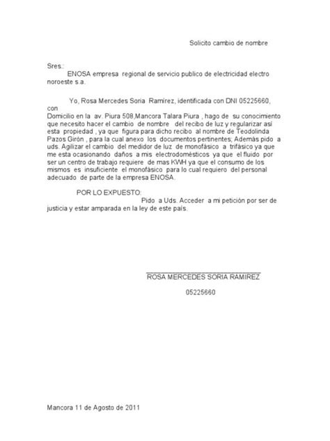 Carta Solicitud Cambio De Nombre En Recibo De Luz Actualizado Agosto 2022