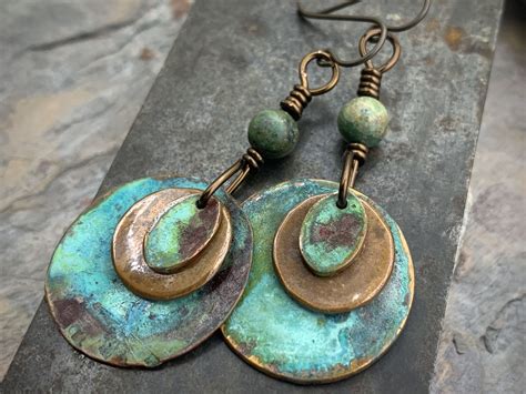 Copper Disc Earrings Layered Disc Colorful Jewelry Copper Etsy