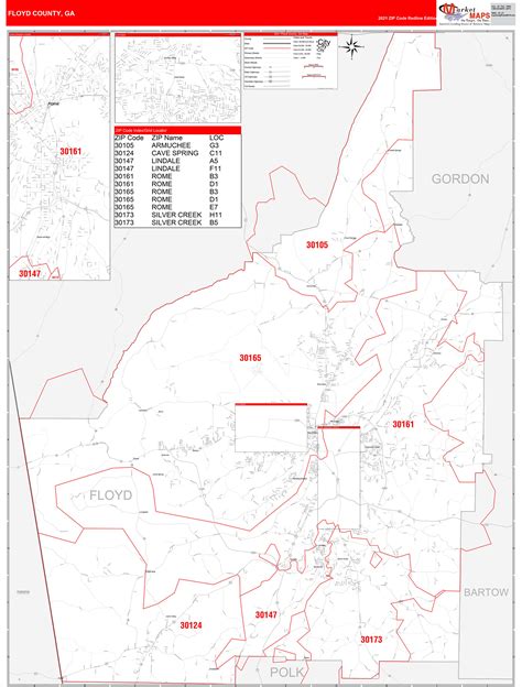 Floyd County Ga Zip Code Wall Map Red Line Style By Marketmaps Mapsales
