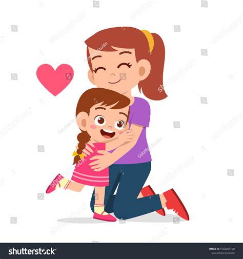 Happy Cute Kid Girl Hugging Mom Stock Vector Royalty Free 1568680120