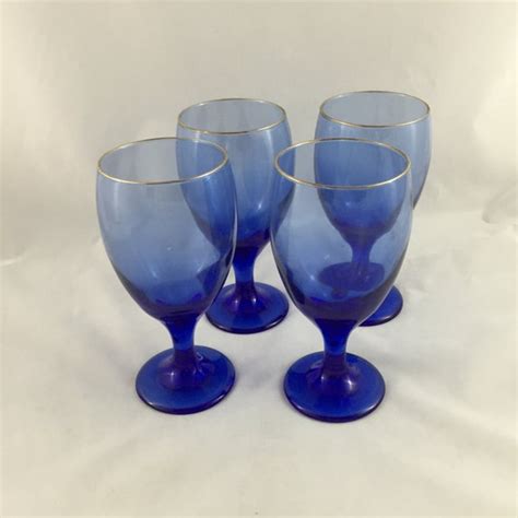 Vintage Cobalt Blue With Gold Trim Wine Glasses Set Of 4 Etsy
