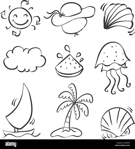Doodle Of Summer Beach Object Stock Vector Image And Art Alamy