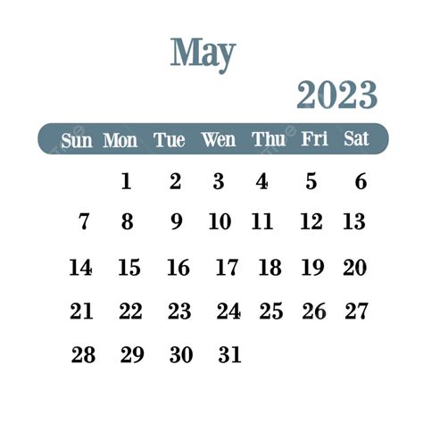 Calendar May 2023 White Transparent May 2023 Calendar With Soft Color