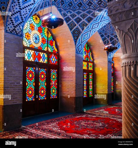 Nasir Al Mulk Mosque In Shiraz Iran Also Known As Pink Mosque Stock
