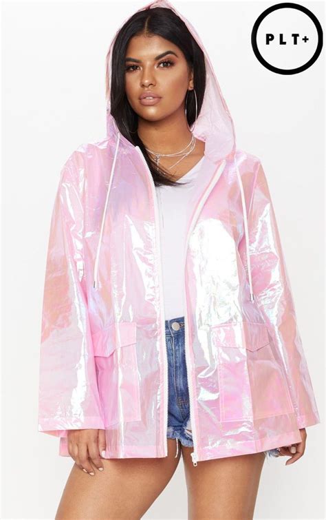 Plus Black Holographic Rain Mac Plus Size Outfits Coats For Women