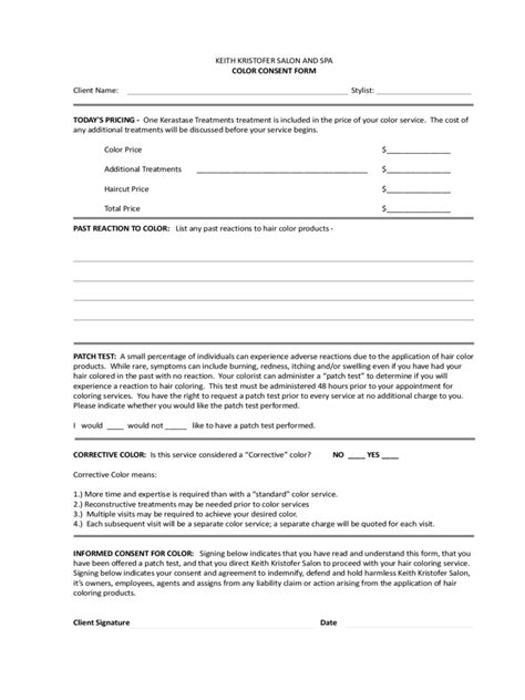 Hair Color Consent Form 2 Free Templates In Pdf Word Excel Download