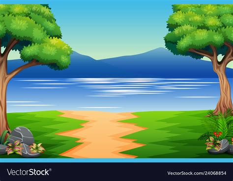 Nature Landscape With River And Mountain Vector Image