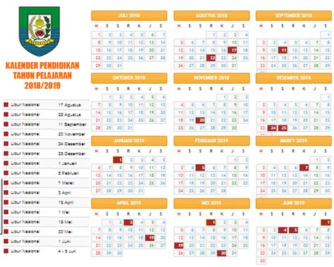 Kalender Pendidikan Tahun Ajaran 2018/2019 Provinsi Bengkulu