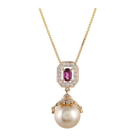 059 Carat Purple Garnet South Sea Pearl Drop Diamond Pendant Necklace