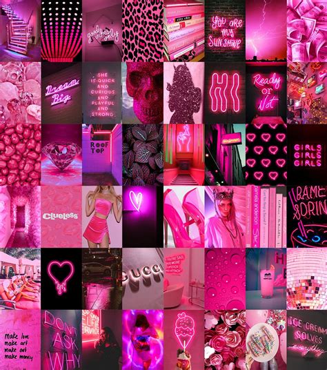 Neon Pink Wall Collage Kit Digital Copy Pack Of 60 Photos Wall