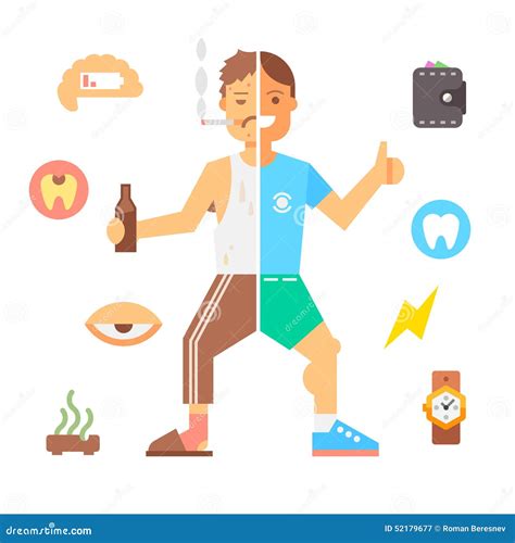 People With Bad Habits And Healthy People Stock Vector Illustration
