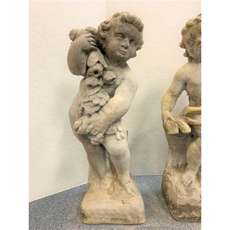 Mid 19th Century Vintage Four Seasons Cherubs Cast Stone Garden Statues Set Of 4 Chairish