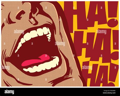 Pop Art Style Comics Panel Mouth Of Man Laughing Out Loud Vector