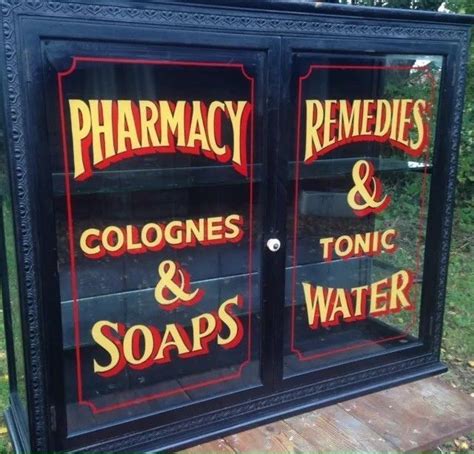 Antique Pharmacy Cabinet Vintage Shop Haberdashery Display Unit Sign