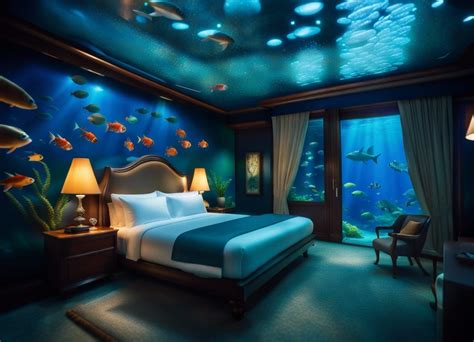 Insanely Detailed Luxtury Hotel Room Under The Sea With Fish Swimming