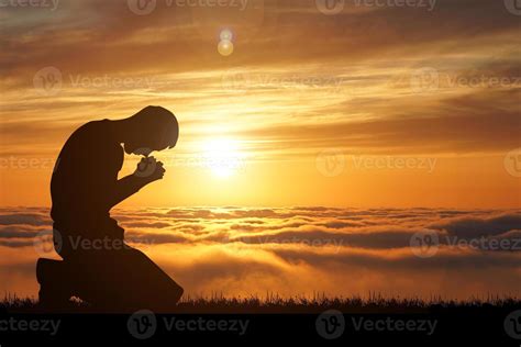 Silhouette Of Christian Praying Hands Spiritual And Religious People