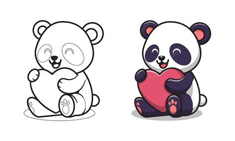 Premium Vector Cute Panda Holding Red Heart Cartoon Coloring Pages