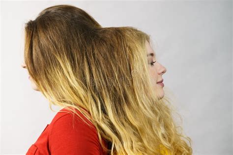 Two Women Playing With Hair Stock Image Image Of Haircare Side 155232917